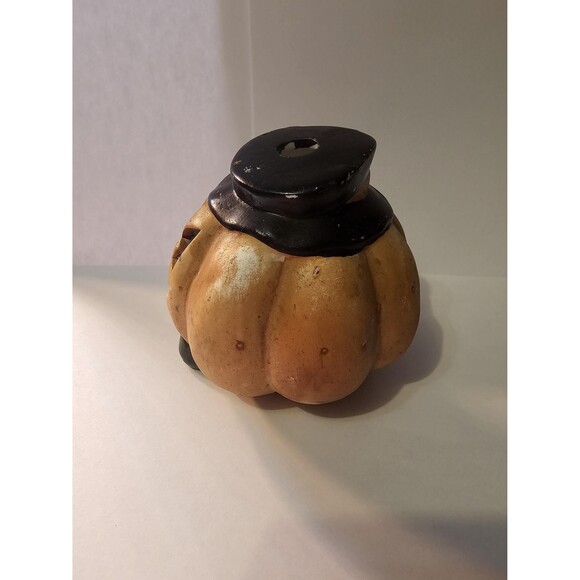 Vintage Cute Spooky Ceramic Tealight Halloween Orange Pumpkin Decor Antique - Picture 2 of 7